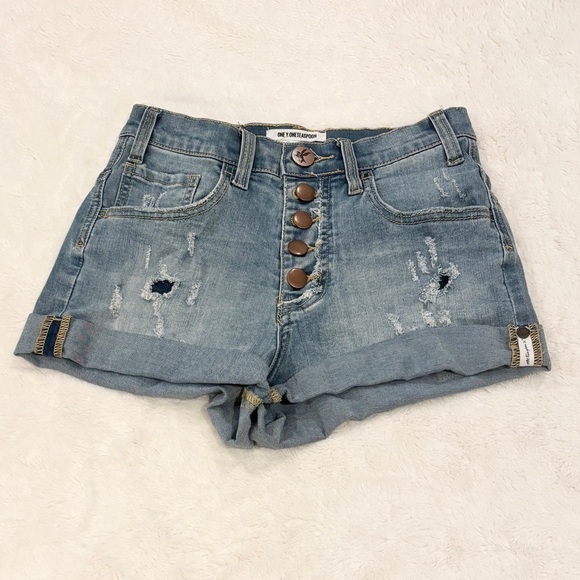One Teaspoon 25 (US 3) Harlets High Rise Denim Shorts Women’s Distressed Cuffed - Picture 1 of 9